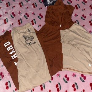 SHEIN Kids Brown and Cream Sweatpants & Joggers Set